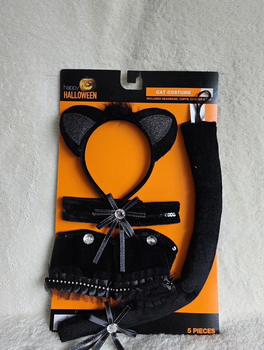 New 1 size Black Cat Cosplay Costume Halloween Play Dress Up 5 Pc Accessory Set